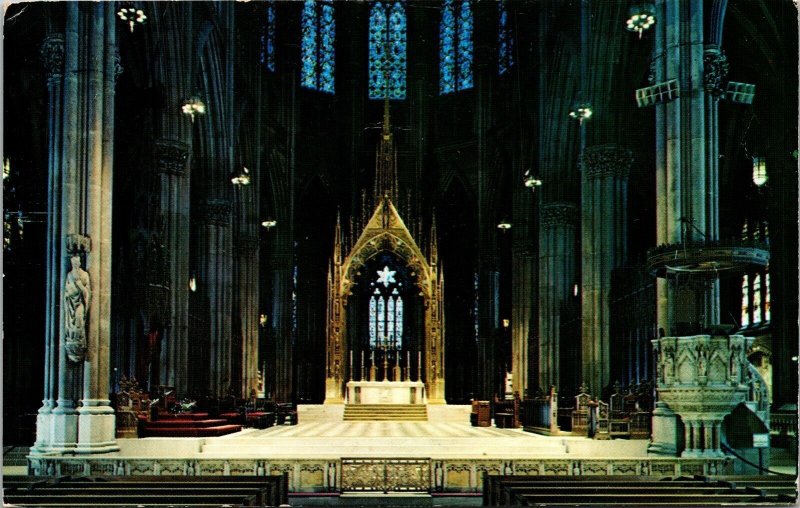 Sanctuary St Patricks Cathedral New York Ny Main Altar Marble Baldachin Postcard 