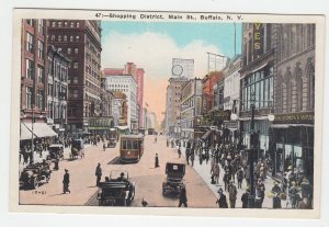P2106, old postcard buffalo ny trollies cars people signs shopping district