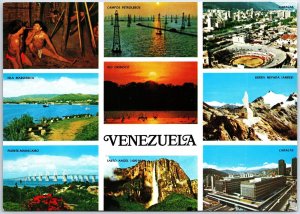 VINTAGE CONTINENTAL SIZED POSTCARD (9) SCENIC MINIVIEWS OF VENEZUELA EX BARBADOS