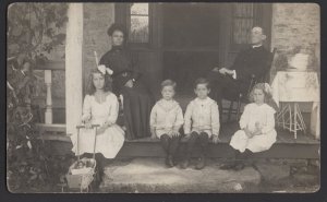 Canada Ontario Family Sitting on Porch Children Parents AZO stamp box RPPC 1911