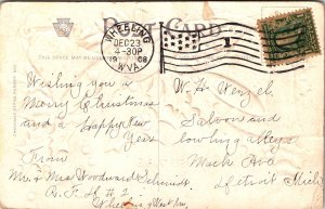 VINTAGE POSTCARD CHRISTMAS GREETINGS POSTMARK WHEELING WEST VIRGINIA FLAG CANCEL