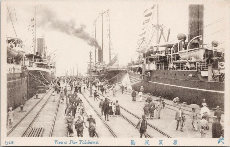 View of Pier Yokohama Japan Ships Steamships Unused Postcard G23