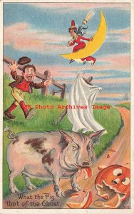 344615-Halloween, Julius Bien No 9802, Pig Eating the Boy's Jack o Lantern
