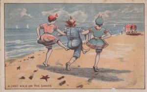 A Cake Walk On The Sands Beach Dancing Edwardian Old Postcard