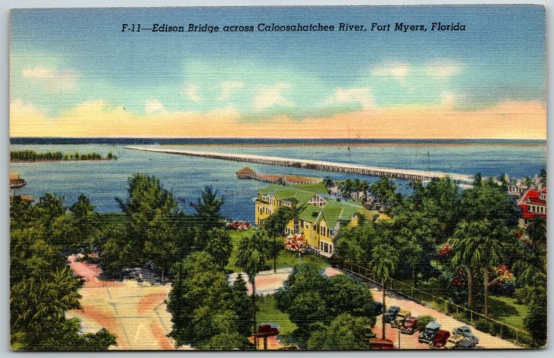 Edison Bridge over Caloosahatchee River, Fort Myers, Florida - Postcard