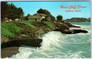 c1970s Santa Cruz, CA West Cliff Drive Pacific Ocean Waves Surf Chrome PC A314