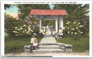 Asheville NC Land of the Sky Summer Vacationers Linen Postcard