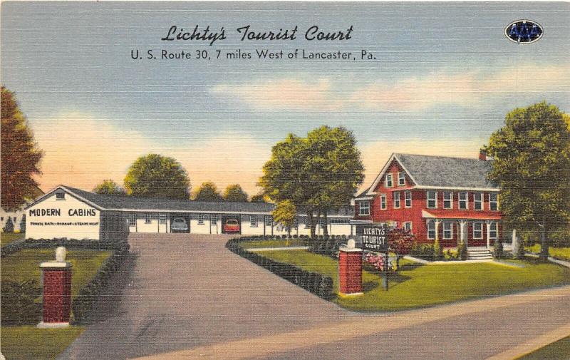 Lancaster Pennsylvania 1950s Linen Postcard Lichty's Tourist Court Motel 