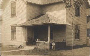 Swanton Ohio OH Cancel Boy & House Home 1908 Used Real Photo Postcard