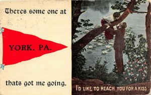 York Pennsylvania 1913 Postcard Pennant Romantic Couple