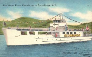 Vintage Postcard Steel Motor Vessel Ticonderoga Lake George NY Country Store Pub