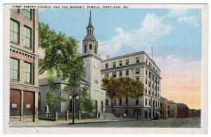 Portland, Me, First Parish Church And The Masonic Temple