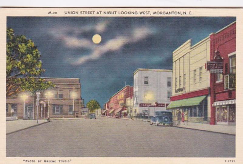 North Carolina Morganton Union Street At Night Looking West