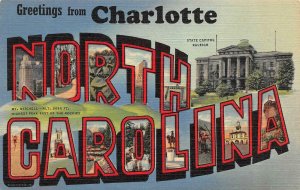 Charlotte, NC   NORTH CAROLINA LARGE LETTER LINEN   ca1940's Curteich Postcard