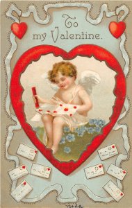 H83/ Valentine's Day Love Holiday Postcard c1910 Cupids Cards Letters 75