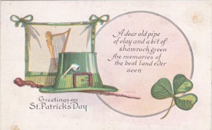 Saint Patrick's Day Greetings With Shamrock Hat and Harp