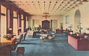 PEBBLE BEACH CA CALIFORNIA~ DEL MONTE LODGE-LOUNGE~1940s POSTCARD