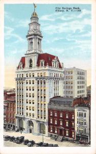 ALBANY, NY  New York    CITY SAVINGS BANK  Street View & Cars   c1920's Postcard