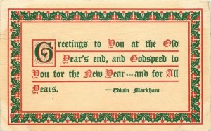 Arts Crafts New Year Saying C-1910 Postcard linen 6053