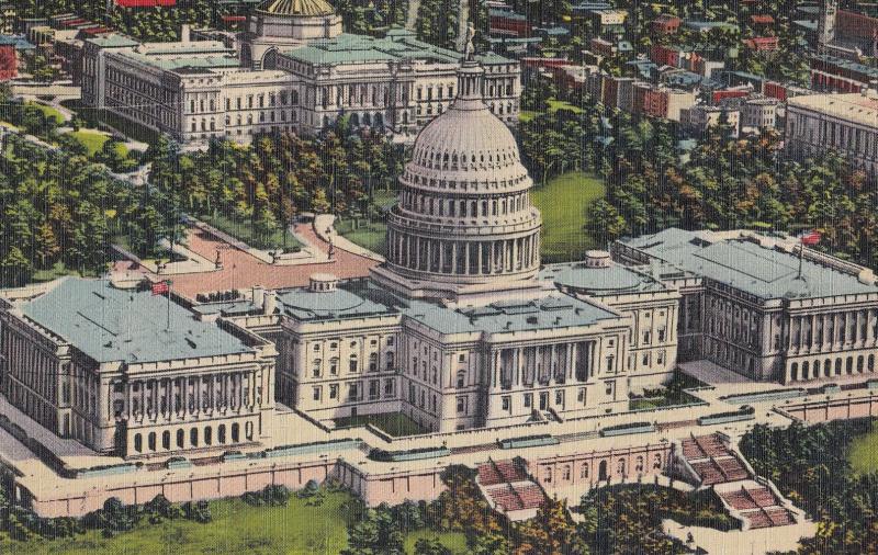 United States Capitol From The Air Antique Linen Aerial USA Postcard