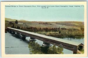 GRAND CASCAPEDIA RIVER, QUEBEC Canada  COVERED BRIDGE    Postcard