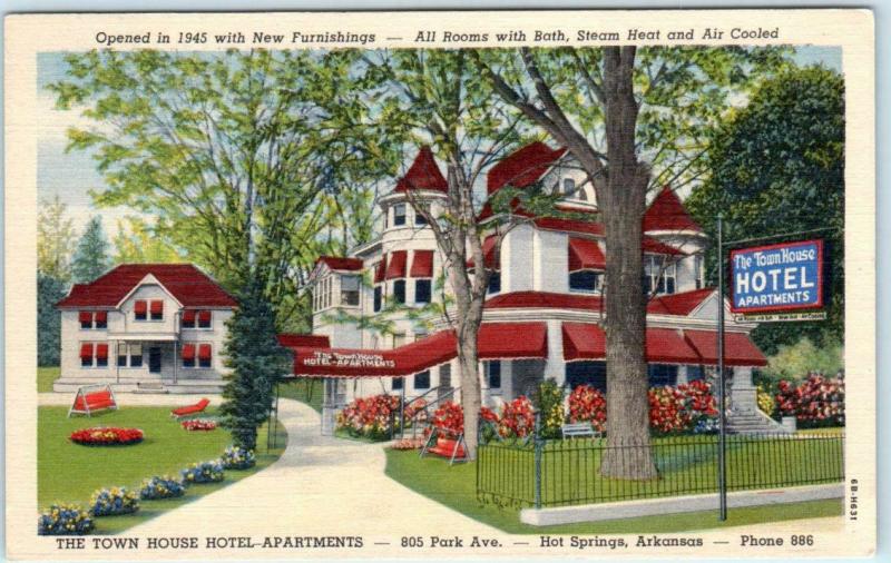 HOT SPRINGS, Arkansas AR  Roadside TOWN HOUSE HOTEL APARTMENTS  c1940s Postcard 