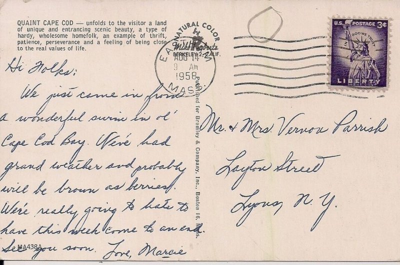 Cape Cod MA Map, Boats 1958, Massachusetts Chrome