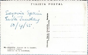 postcard rppc Spain - Segovia - The Cathedral - interior