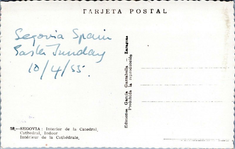 postcard rppc Spain - Segovia - The Cathedral - interior