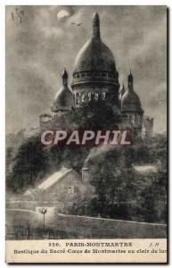 Old Postcard From Paris Montmartre Sacre Coeur Basilica in the moonlight