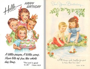 2~Postcards  VINTAGE CHILDREN'S BIRTHDAY WISHES~GREETINGS  Kids~Cake~Psalms