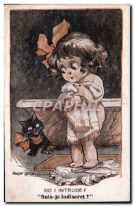 Old Postcard Fantasy Illustrator Child Fred Spurgin Cat Kitten