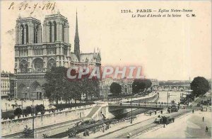 Old Postcard Paris church Notre Dame Bridge of Arcola and the Seine Boat