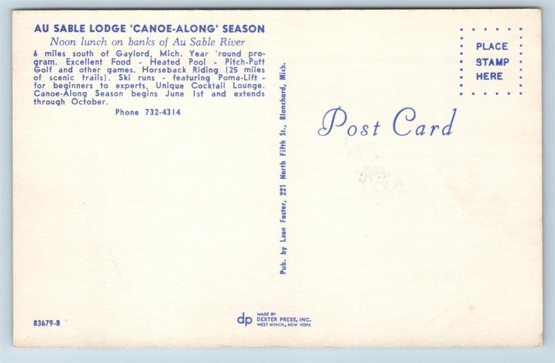 Postcard MI Gaylord Au Sable Lodge Canoe Along Season Chuck Wagon Picnic N5