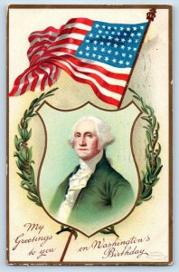 George Washington Postcard Greetings Flag Clapsaddle Grand Central NY 1909