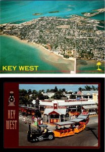 2~4X6 Postcards Key West, FL Florida AERIAL VIEW~CONCH TOUR TRAIN~Ticket Station