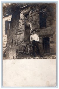 c1905 Hunting Deer Buck Mexican Rifle Fort Clark Texas TX RPPC Photo Postcard 