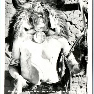 c1940s Pueblo Indian Buffalo Dancer RPPC Headdress Frashers Real Photo A141