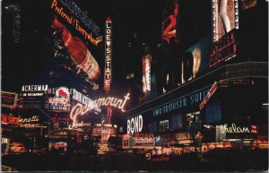 Times Square At Night New York City Chrome Postcard C142