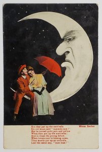 Couple Sitting On Angry Crescent Moon As He Wants To See Spooning Postcard A46