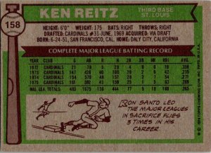 1976 Topps Baseball Card Ken Reitz St Louis Cardinals  sk12343