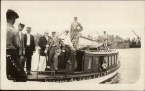 Panama Canal Area? Small Steamer & Men at Turo Point c1910 Real Photo Postcard