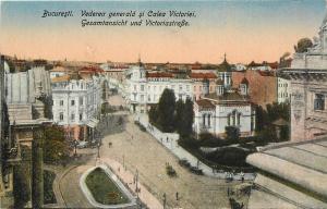 Vintage Postcard Bucuresti Bucharest Romania birds eye view and Victoria street