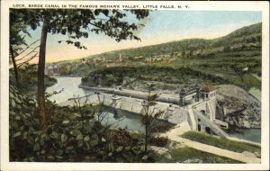 LITTLE FALLS NY Lock, Barge Canal in Mohawk Valley c1920 Postcard