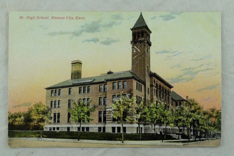 C. 1910 High School, Kansas City, Kans. German Vintage Postcard F29