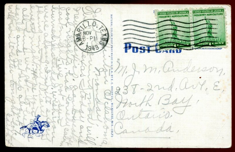 h3339 - OOLOGAH Oklahoma Postcard 1943 Actor Will Rogers Birthplace