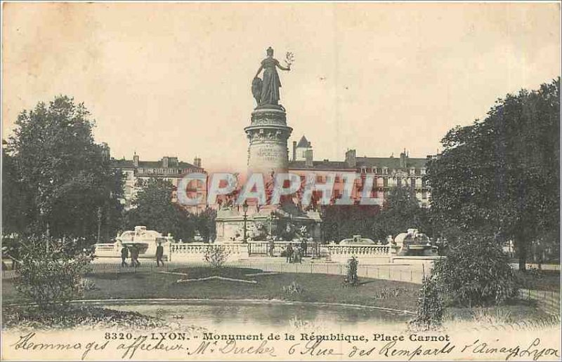 Old Postcard Lyon monument of the republic place carnot