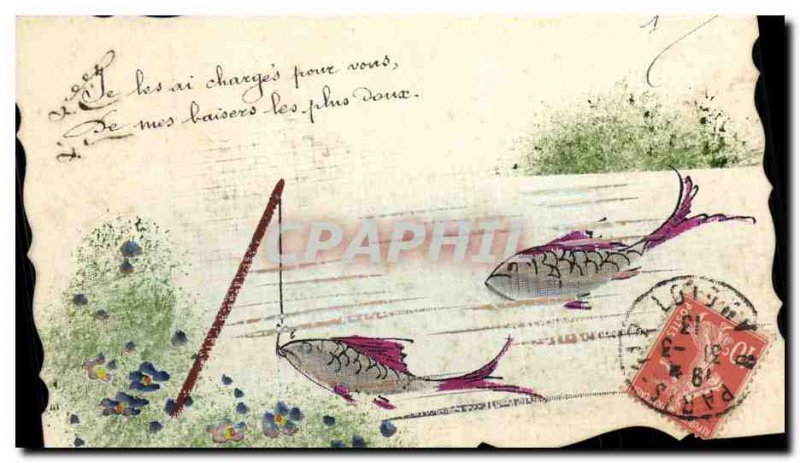 Old Postcard Fancy (drawing hand) Fish Fishing