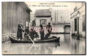 Old Postcard Crue Of the Seine Paris Rue Félicien David Demenagement boat