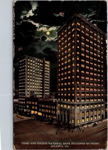 Third and Fourth National Bank Buildings at Night Atlanta GA c1913 Postcard O51